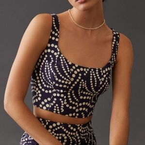 Anthropologie Printed Cotton Top Navy Polka Dot Crop Tank Size Large
